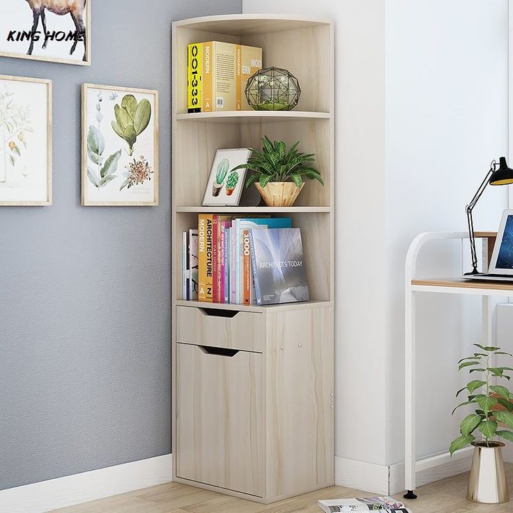 Open Corner Bookshelf with Cabinets