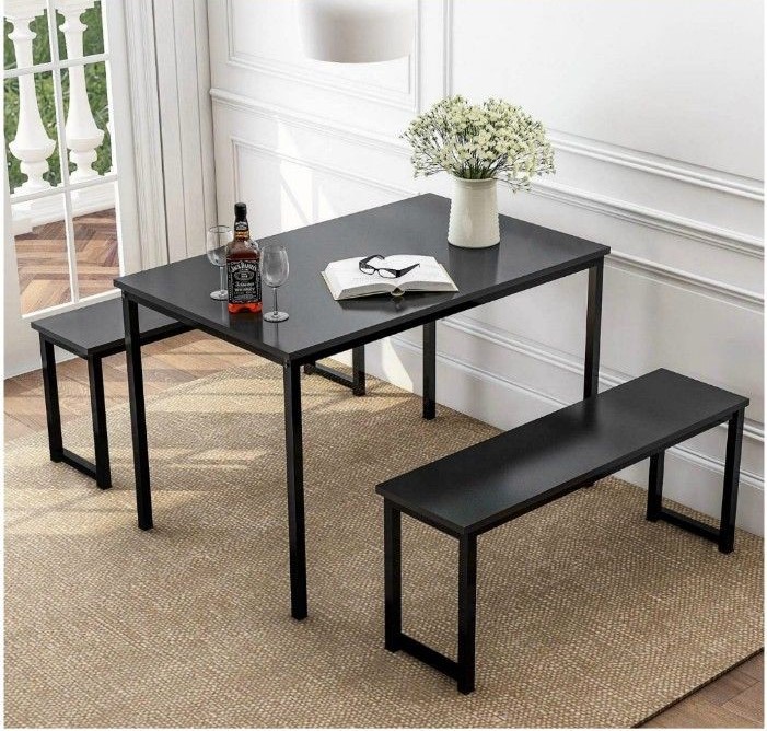 Café Tables with Bench – BLACK
